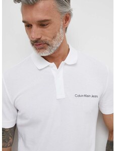 Тениска с яка Calvin Klein Jeans в бежово с принт J30J325495