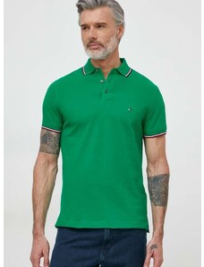 Тениска с яка Tommy Hilfiger в зелено с изчистен дизайн MW0MW30750