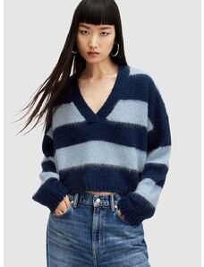 Пуловер с вълна AllSaints LOU CROP дамски в синьо