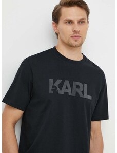 Памучна тениска Karl Lagerfeld в черно с принт