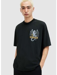 Памучна тениска AllSaints DRAGONSKULL в черно с принт