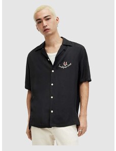 Риза AllSaints CHANCEUX мъжка в черно със свободна кройка