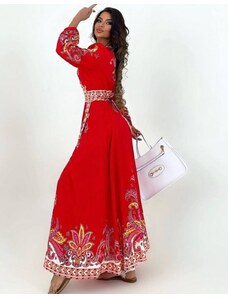 Creative Дълга дамска рокля с атрактивен десен в червено - код 20189