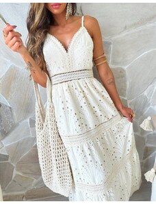 Creative Дълга дамска рокля с дантела в бяло - код 23588