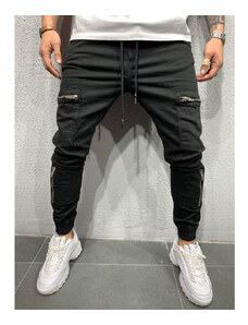 2Y Premium Черен панталон Jogger с ципове на джобовете