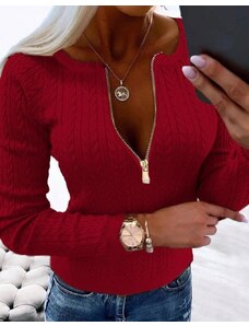 Creative Дамски пуловер с цип в червено - код 63017