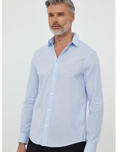 Памучна риза Armani Exchange мъжка в синьо със стандартна кройка с класическа яка 3DZC38 ZN4OZ