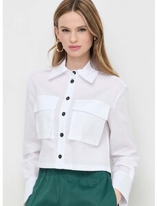 Риза Liviana Conti дамска в бяло със свободна кройка с класическа яка L4SK06