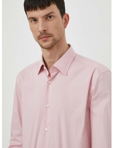 Риза BOSS мъжка в розово с кройка по тялото класическа яка 50512652