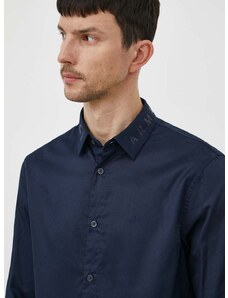 Памучна риза Armani Exchange мъжка в тъмносиньо със стандартна кройка с класическа яка 3DZC36 ZNAUZ