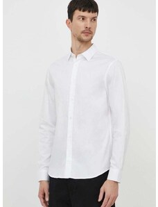 Памучна риза Armani Exchange мъжка в бяло със стандартна кройка с класическа яка 3DZC36 ZNAUZ