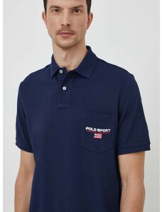Памучна тениска с яка Polo Ralph Lauren в синьо с апликация 710938453