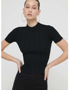 Пуловер HUGO дамски в черно от лека материя с ниско поло 50514269