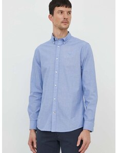 Памучна риза Barbour мъжка в синьо със стандартна кройка с яка с копче