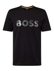 BOSS Orange Тениска 'Ocean' черно / сребърно