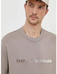 Памучна тениска Emporio Armani в бежово с апликация 3D1TG3 1JPZZ