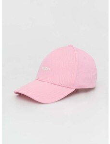 Памучна шапка с козирка HUGO в розово с принт 50508845