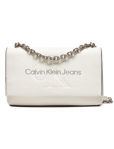 Дамска чанта Calvin Klein Jeans Sculpted Ew Flap Conv25 Mono K60K611866 White/Silver Logo 0LI
