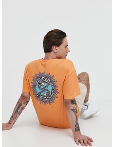 Памучна тениска Quiksilver в оранжево с принт