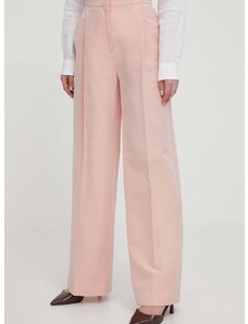 Панталон с лен Barbour в розово с широка каройка, с висока талия