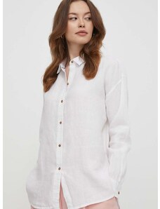 Ленена риза Barbour в бяло със свободна кройка с класическа яка