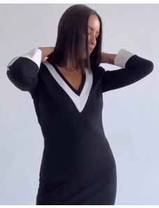 Creative Стилна дълга дамска рокля с V-образно деколте в черно - код 56654