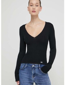 Памучен пуловер Moschino Jeans в черно от лека материя