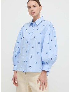 Памучна риза Weekend Max Mara дамска в синьо със стандартна кройка с класическа яка 2415111052600