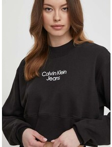 Памучен суичър Calvin Klein Jeans в черно с принт