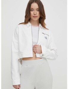 Дънково яке Calvin Klein Jeans в бяло преходен модел с уголемена кройка J20J222793