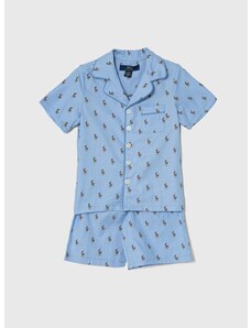 Детска памучна пижама Polo Ralph Lauren в синьо с десен