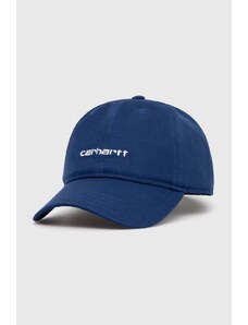 Памучна шапка с козирка Carhartt WIP Canvas Script Cap в тъмносиньо с апликация I028876.22TXX