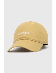 Памучна шапка с козирка Carhartt WIP Canvas Script Cap в бежово с изчистен дизайн I028876.22WXX