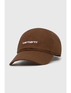 Памучна шапка с козирка Carhartt WIP Canvas Script Cap в кафяво с апликация I028876.22UXX