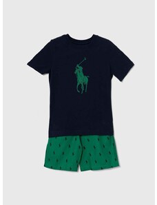 Детска памучна пижама Polo Ralph Lauren в зелено с десен