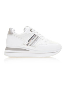 Tsoukalas Спортни обувки в бял цвят, от изкуствена кожа със сребрист декоративен елемент отстрани и animal print детайл