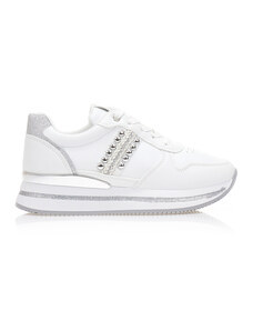 Tsoukalas Спортни обувки в бял цвят, от изкуствена кожа и лурекс със сребристи детайли и декоративни елементи
