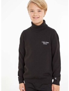 Детски памучен пуловер Calvin Klein Jeans в черно от лека материя
