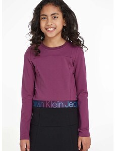 Детска блуза с дълги ръкави Calvin Klein Jeans в лилаво