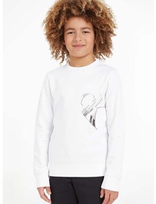 Детски суичър Calvin Klein Jeans в бяло с принт