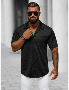 Мъжка риза с къс ръкав черен OZONEE O/3C319