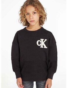 Детски памучен суичър Calvin Klein Jeans в черно с апликация
