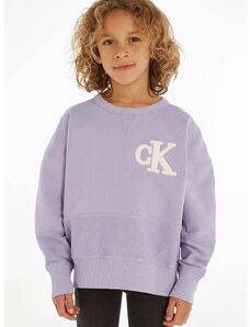 Детски памучен суичър Calvin Klein Jeans в лилаво с апликация
