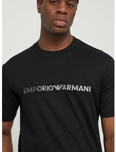 Памучна тениска Emporio Armani в черно с апликация 3D1TG3 1JPZZ