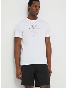 Памучна тениска Calvin Klein Jeans в бяло с принт J30J325352