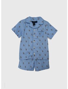 Детска памучна пижама Polo Ralph Lauren в синьо с десен