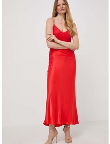 Рокля Bardot в червено дълга със стандартна кройка