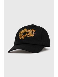 Памучна шапка с козирка Billionaire Boys Club Script Logo Embroidered в черно с апликация B24144