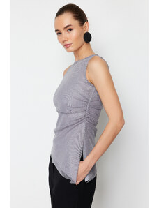 Trendyol Gray Tulle Gathered Regular Zero Sleeve Flexible Knitted Blouse