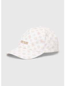Памучна шапка с козирка Guess PEONY в бяло с десен V4GZ01 WFKN0